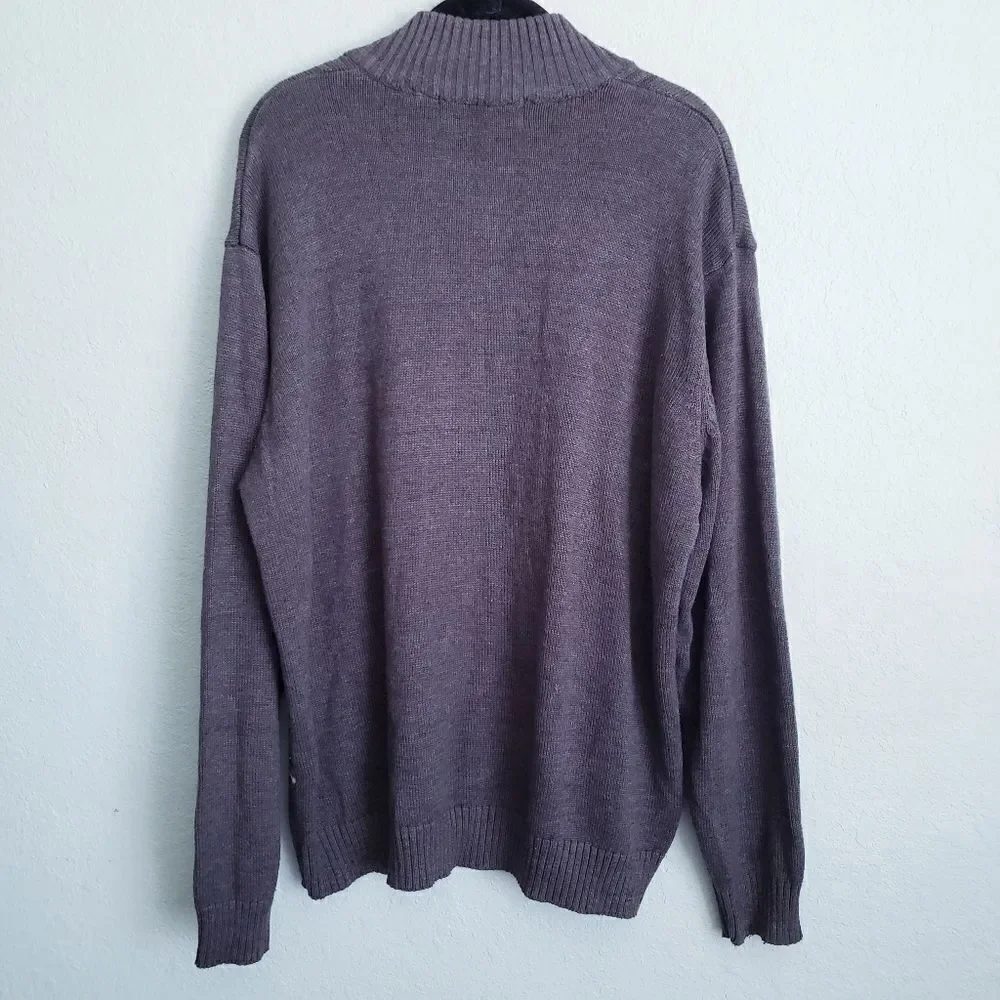 Oscar De La Renta Gray Stripped Quarter Zip Pullover Cotton Sweater